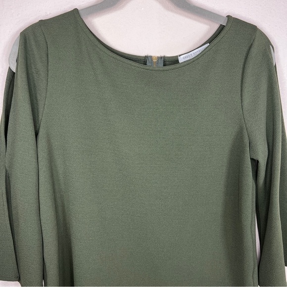 SMALL GREEN ENVELOPE OLIVE GREEN BLOUSE SLIT SLEEVE STRETCH - Picture 3 of 11